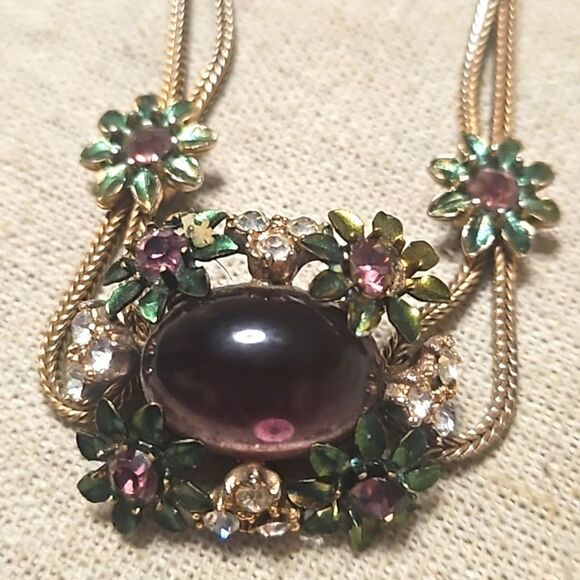 Vintage 40's Miriam Haskell Purple Poured Glass Rhinestone Bracelet - Picture 5 of 11